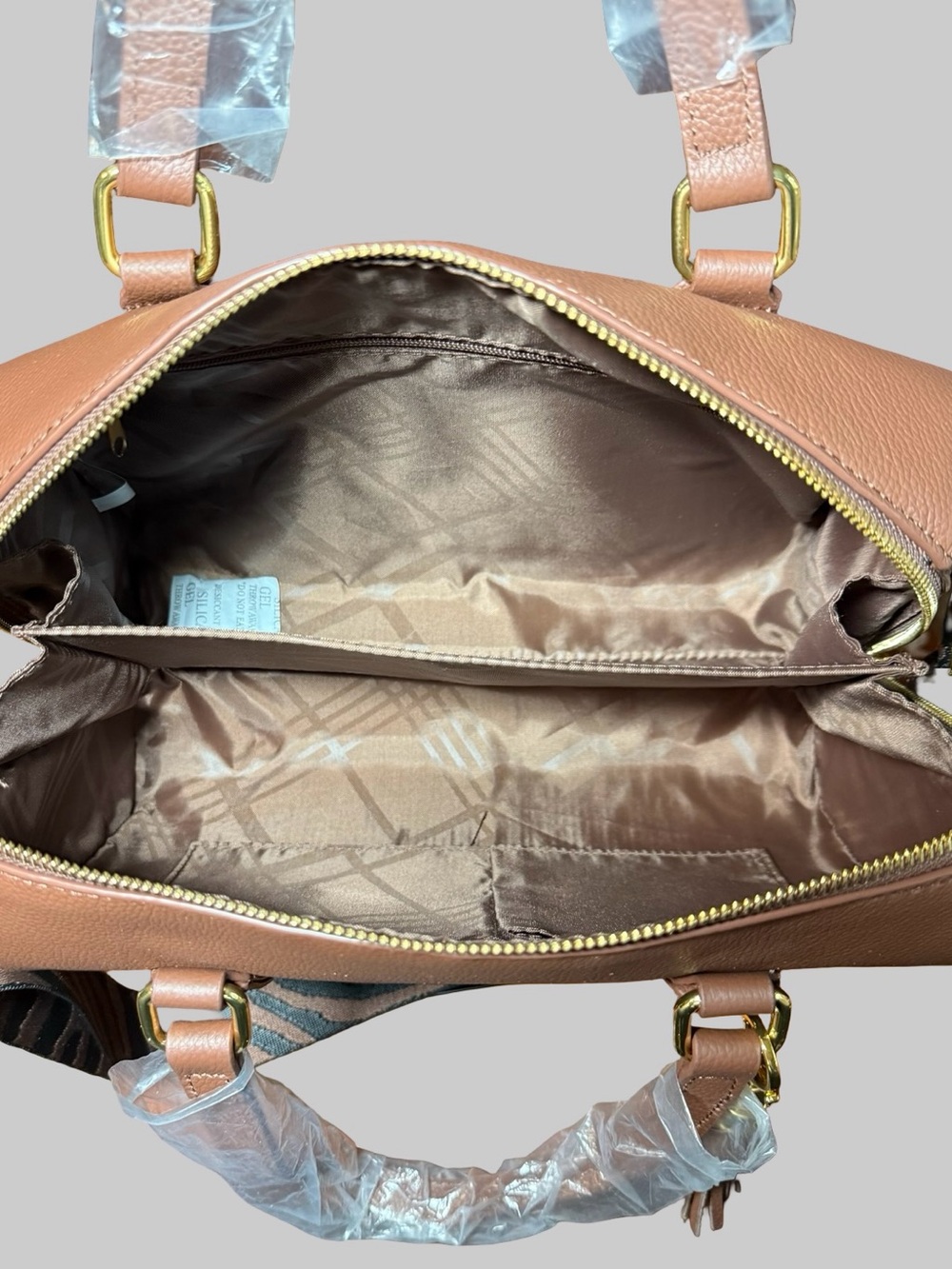 NWOT Joy Mangano Luxe Leather World Traveler Satchel - Cognac/Rose Gold ✨ - Picture 5 of 5